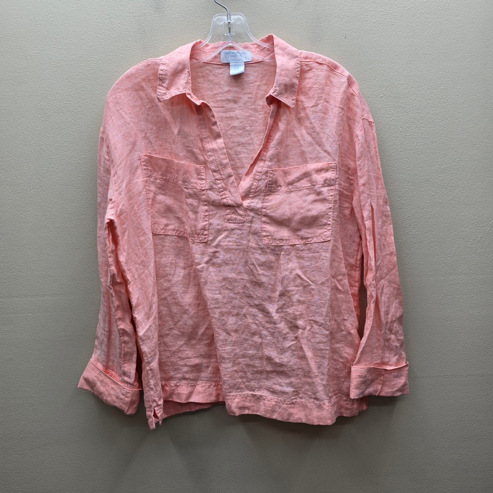 Martha Stewart Collection 100 Linen VNeck Popover Blouse Top Orange Medium Martha Stewart Collection 100 Linen VNeck Popover Blouse Top Orange Medium